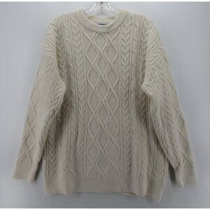 Aelfric Eden Sweater Small White Pullover Fisherman Cable Crewneck